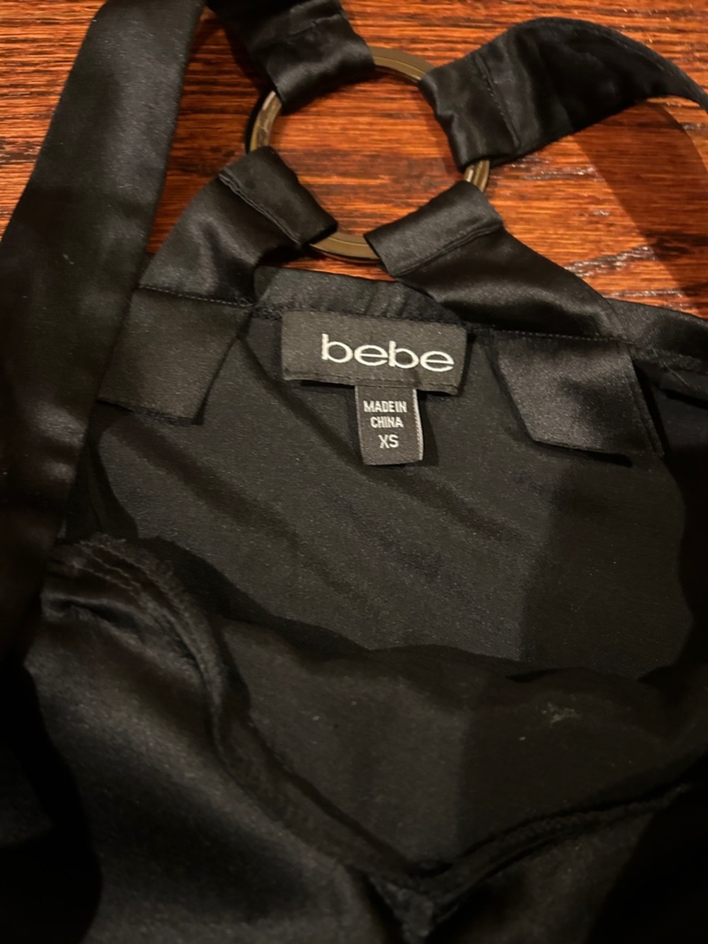 bebe Black Satin Halter Top with Ring Detail - Picture 3 of 5